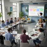 Upskilling UK Workforce: 5 Government-Backed Programmes Adults learning new skills in a modern classroom setting, representing upskilling initiatives.