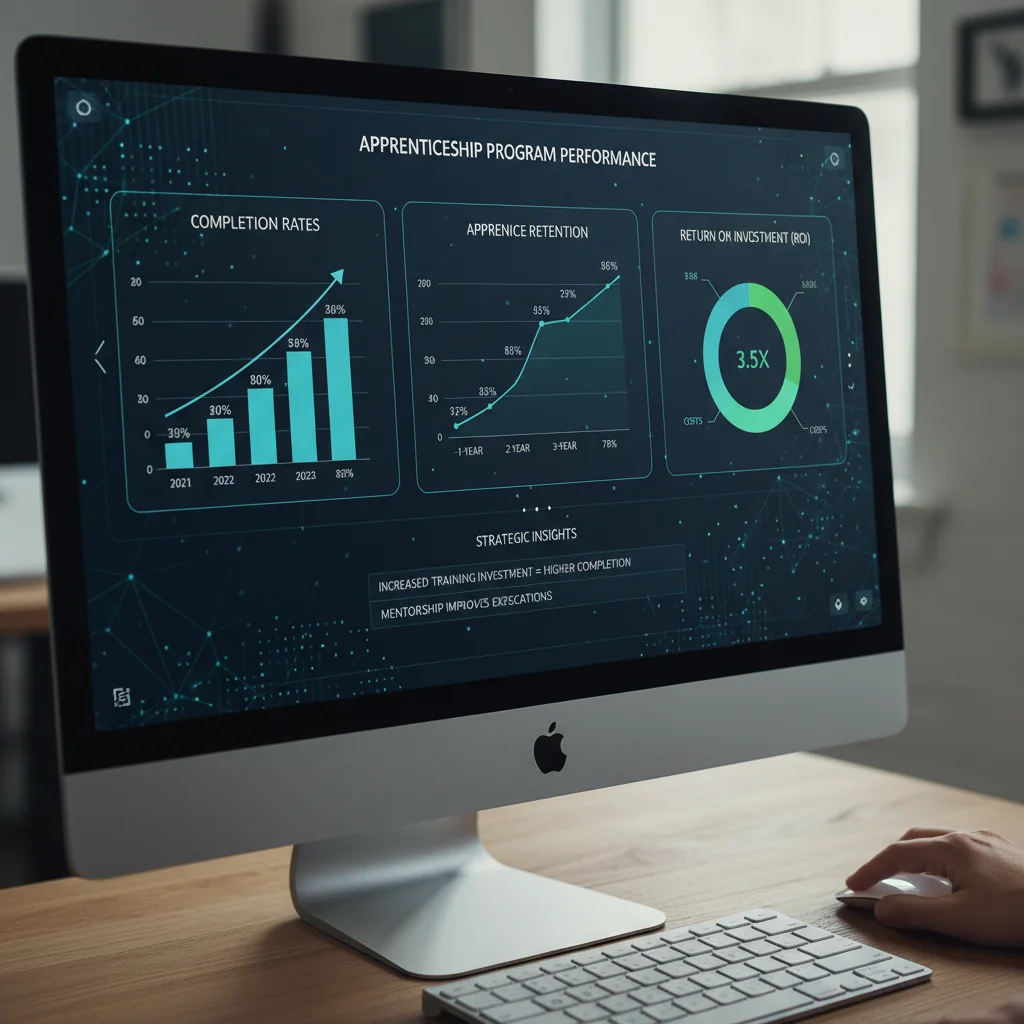 Data analytics dashboard showing apprenticeship performance metrics