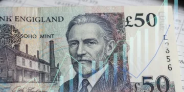 Bank of England £50 note with financial charts, representing economic changes.