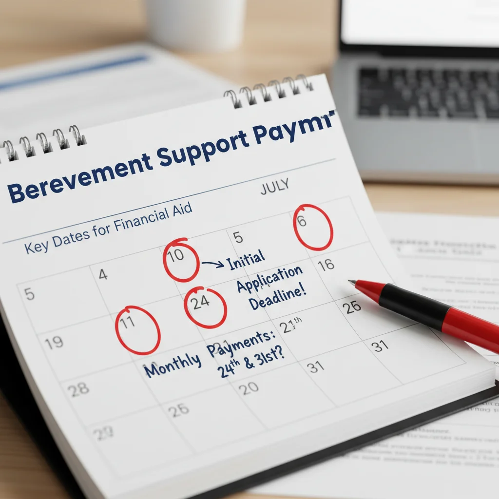 Calendar with highlighted dates for Bereavement Support Payment