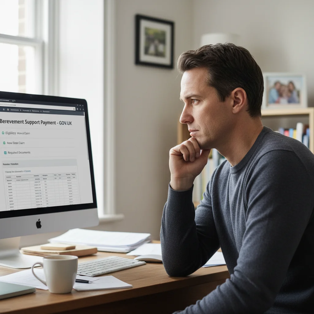 Person researching Bereavement Support Payment online