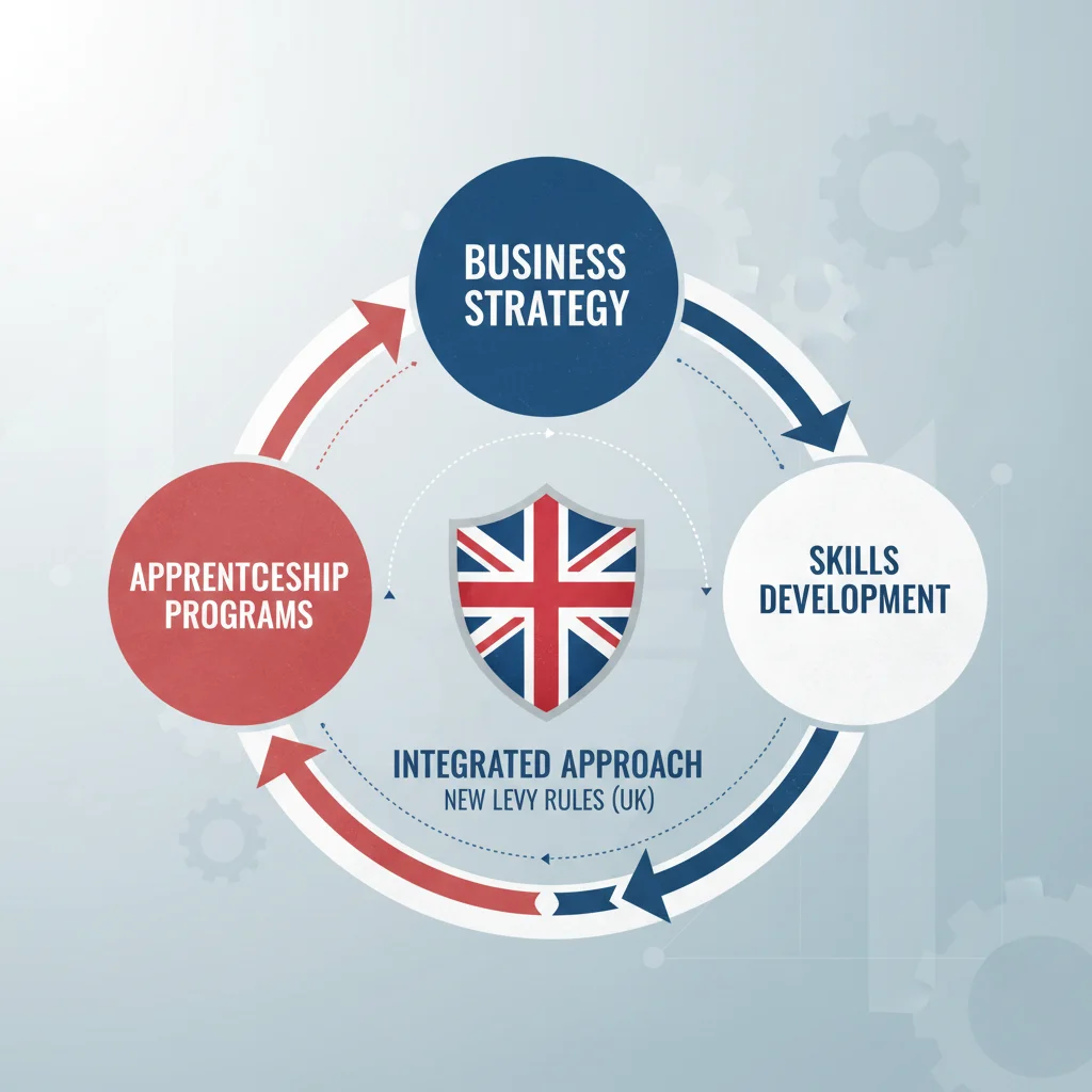 Flowchart illustrating business strategy and skills development under new apprenticeship rules.