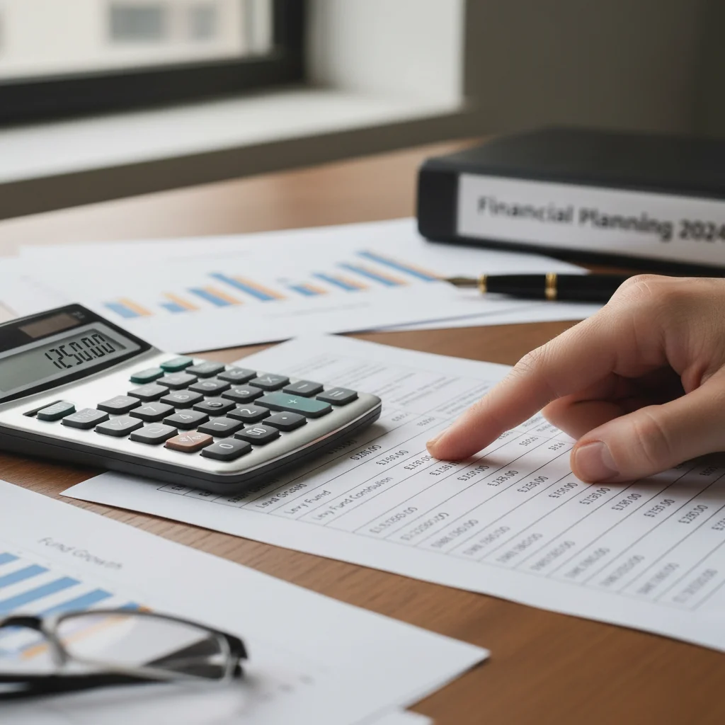Calculator and documents illustrating 0.5% Apprenticeship Levy contribution.