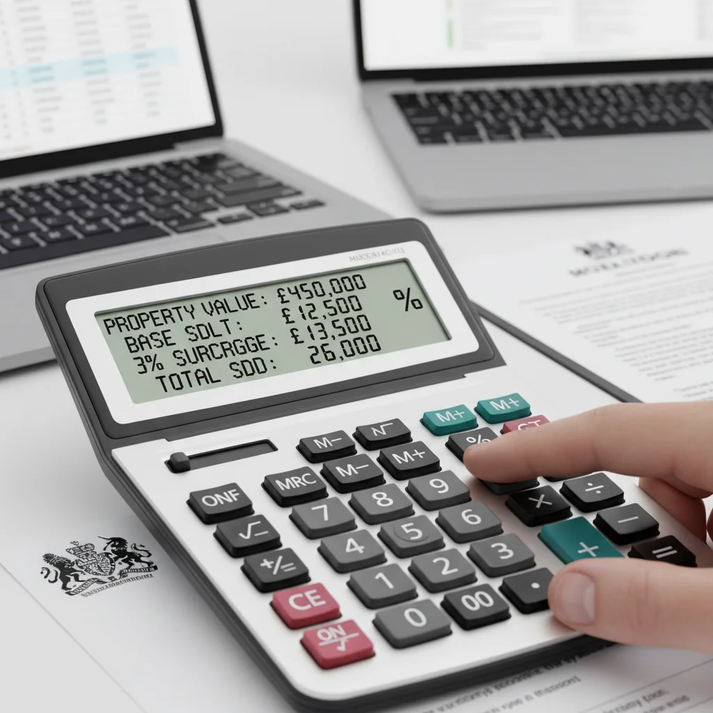 Calculator displaying complex tax figures for UK buy-to-let property investment.