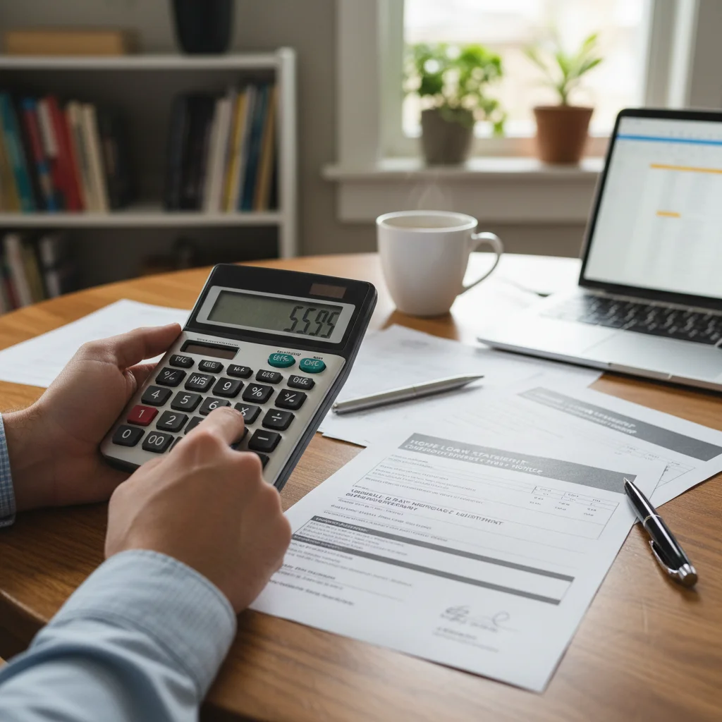 Person calculating mortgage payments after interest rate change.