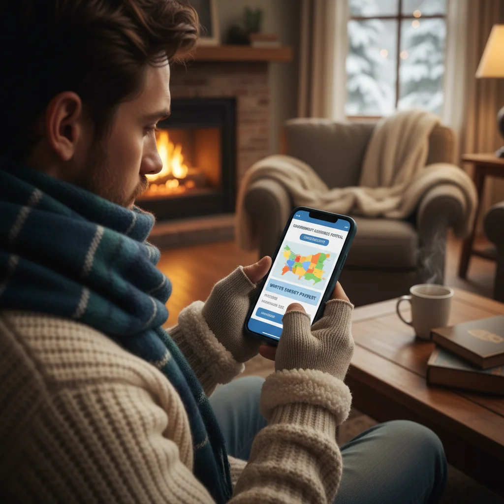 Person checking Cold Weather Payment eligibility on phone.