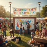 Community Arts Programmes: £50 Million Government Boost Diverse community engaging in vibrant outdoor arts activities, celebrating local culture.
