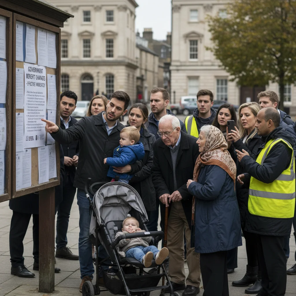 Community members reviewing UK benefit changes information