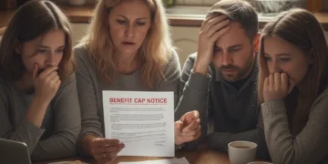 Concerned family reviewing documents about the Benefit Cap