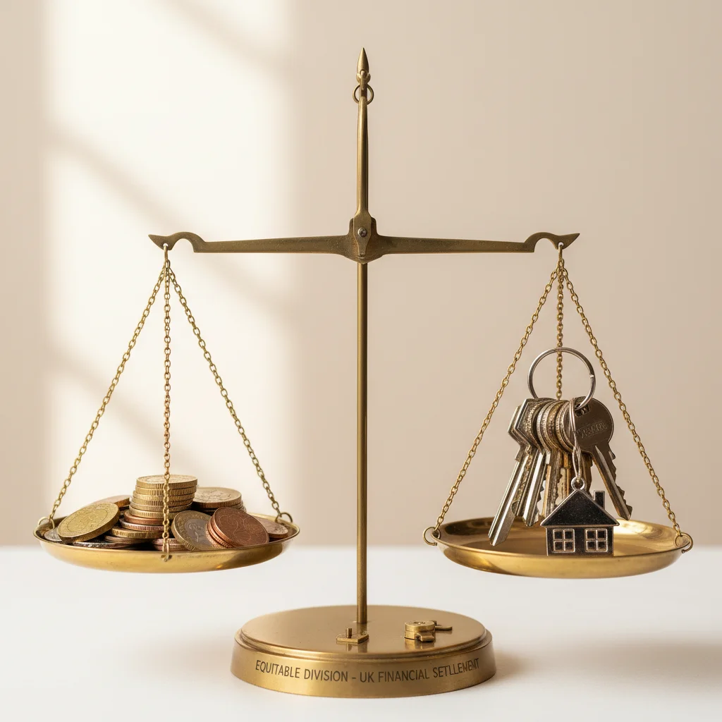 Balanced scales representing equitable asset division in UK divorce
