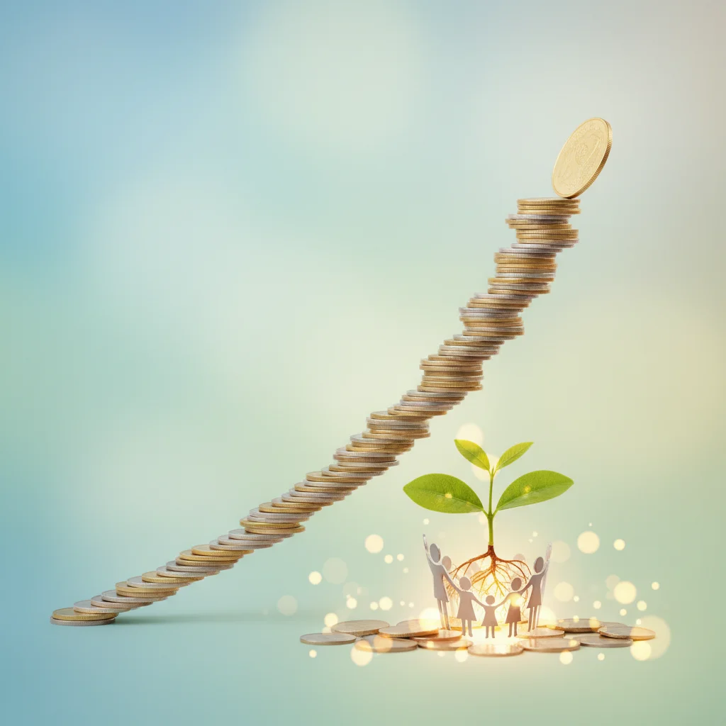 Graph showing financial growth and increased family benefits, symbolizing stability.