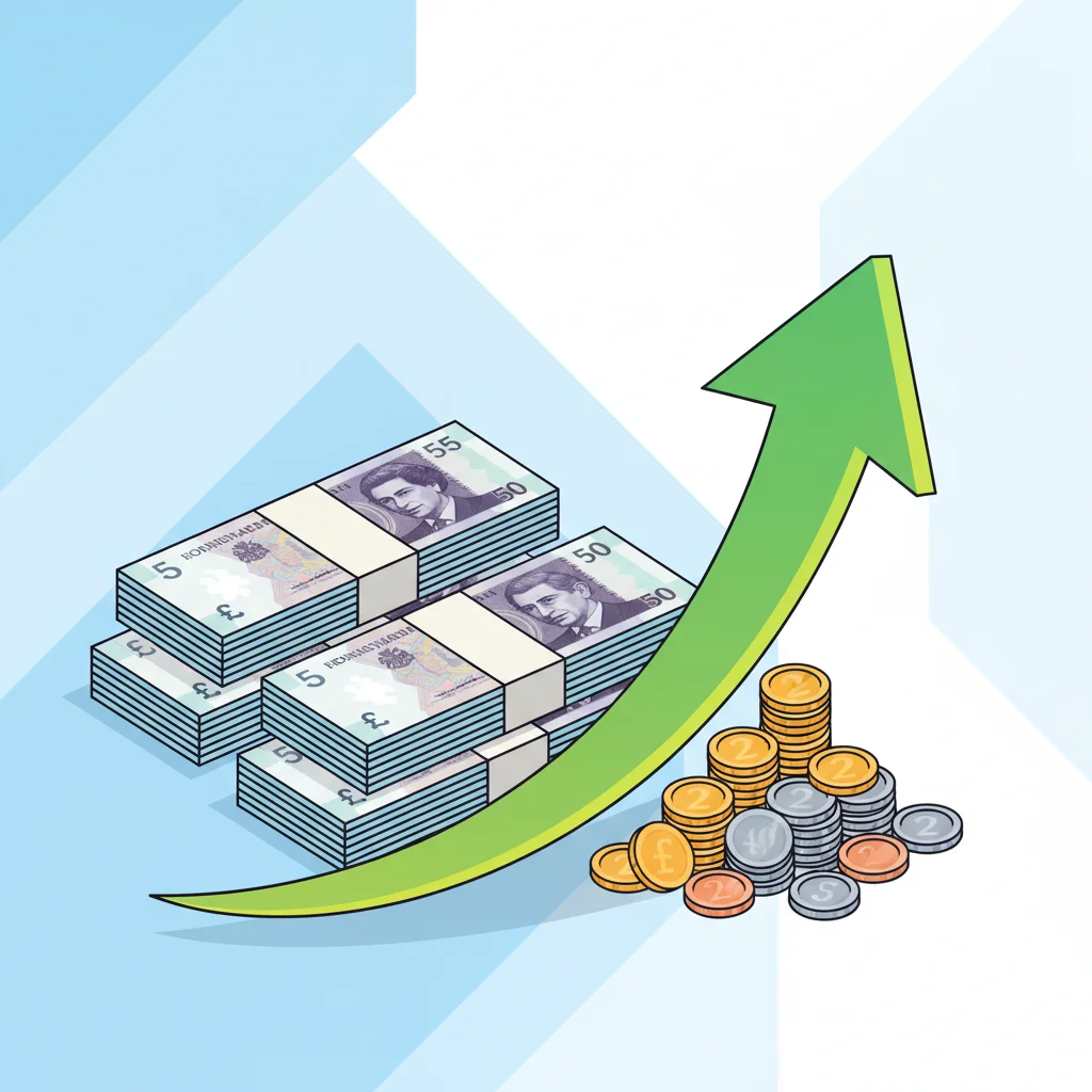 Graphic illustrating financial increase with UK currency
