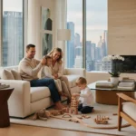 Maximising Child Benefit Claims: New £60,000 Income Threshold Happy family enjoying time together in their living room, representing financial stability and child benefit support.