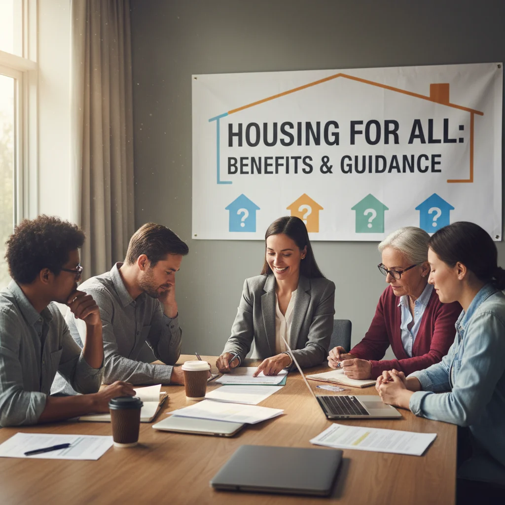 People discussing housing benefits with an advisor.