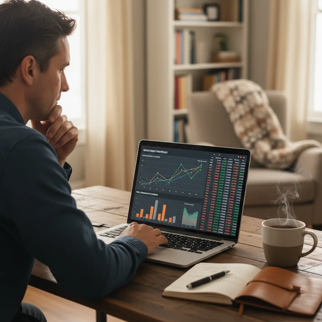 Individual reviewing investment portfolio for capital gains tax implications.