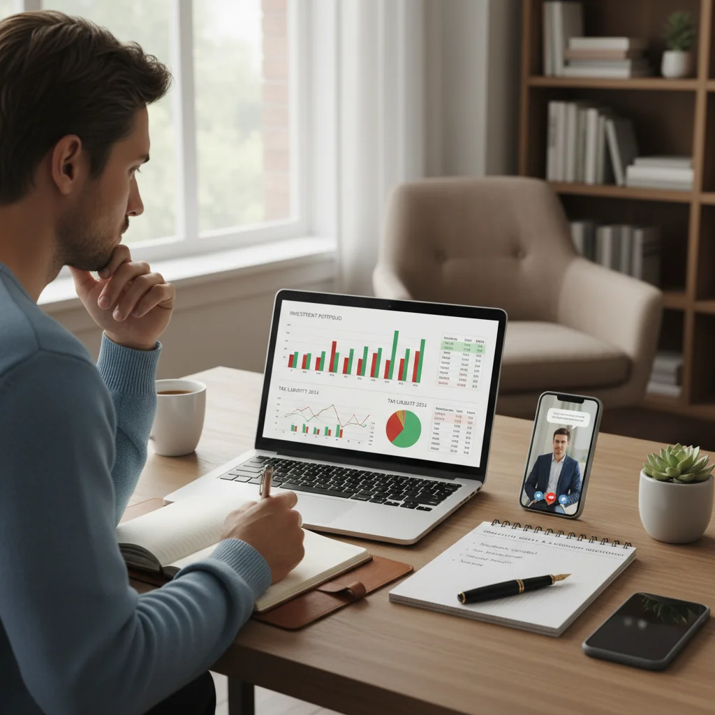 Investor reviewing financial data for tax planning.
