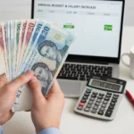 National Living Wage Increase: Your Take-Home Pay & Budget Hand holding British pound notes with a calculator and budget spreadsheet.