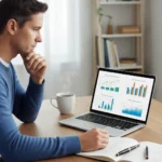 Mastering UK Pension Contributions: £60,000 Annual Allowance Explained Person reviewing pension contribution data on a laptop, contemplating financial future.