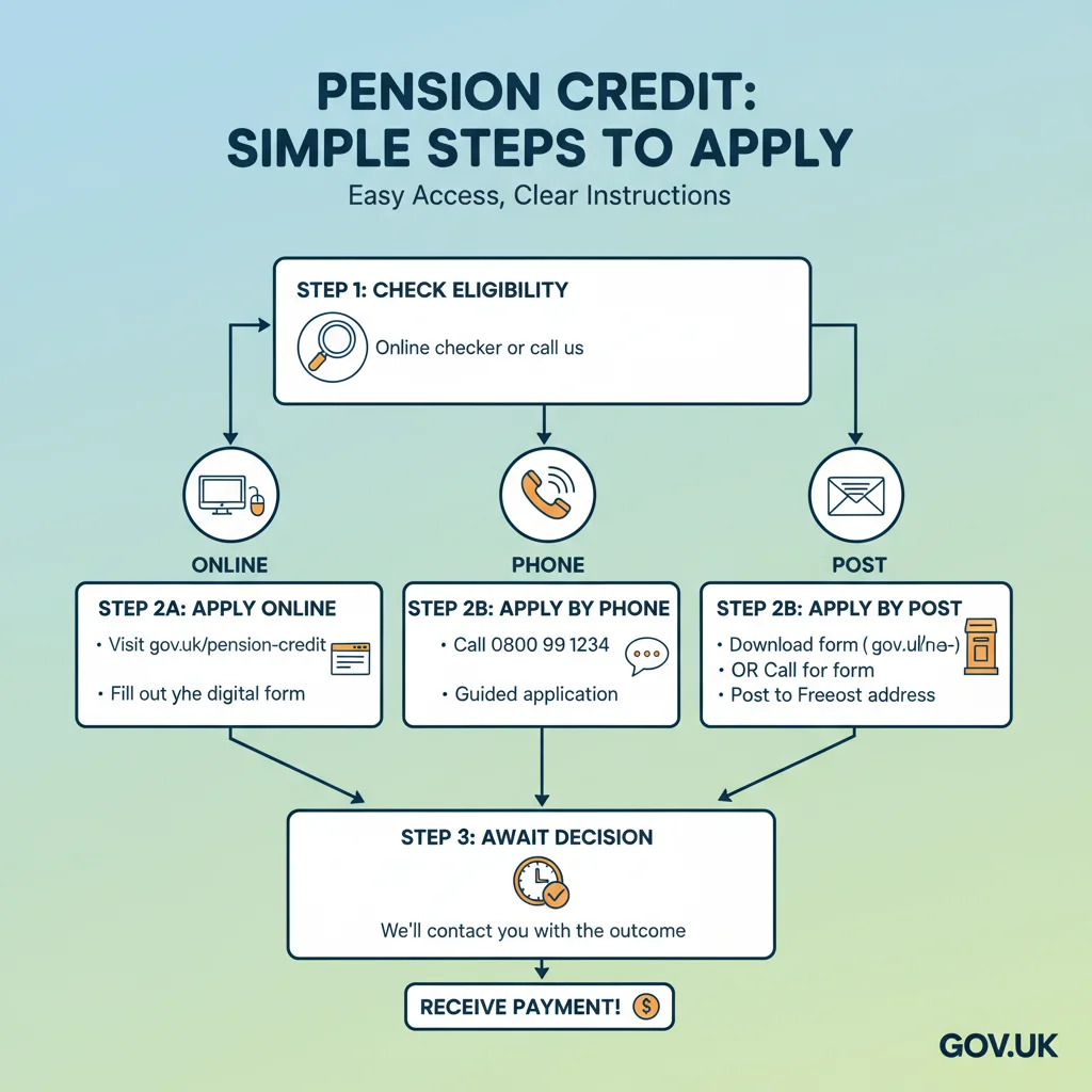 Flowchart illustrating steps for Pension Credit application process.