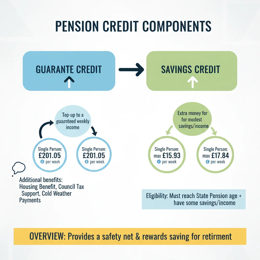 Infographic showing Pension Credit components and benefit calculations