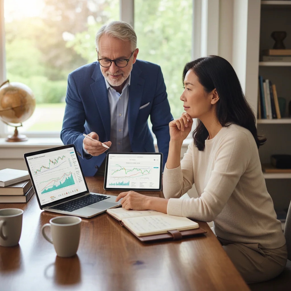 Person planning retirement finances, reviewing pension options.
