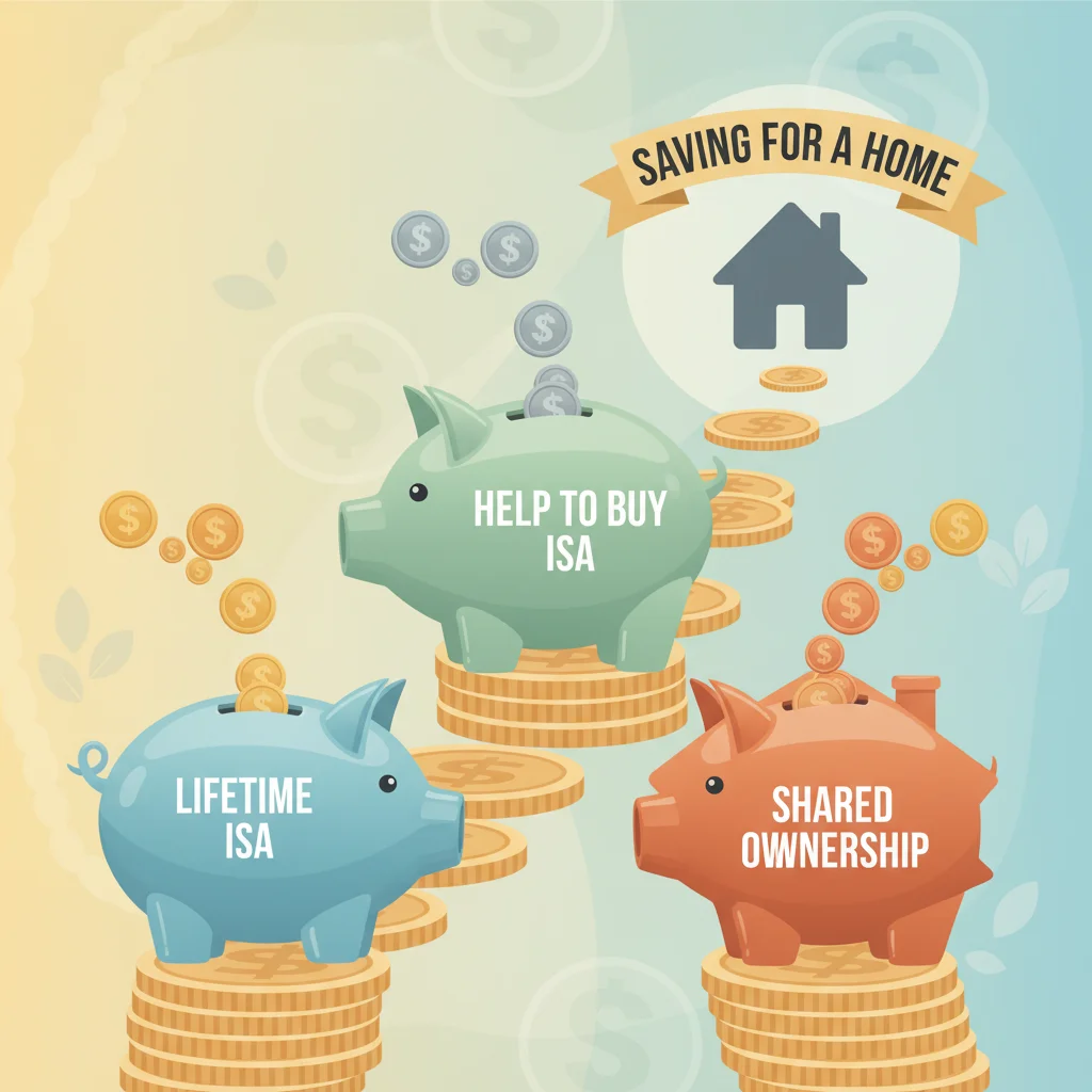 Visual comparison of Lifetime ISA, Help to Buy ISA, and Shared Ownership savings options.
