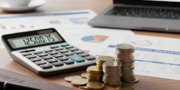 Calculator and coins representing self-employed National Insurance savings.