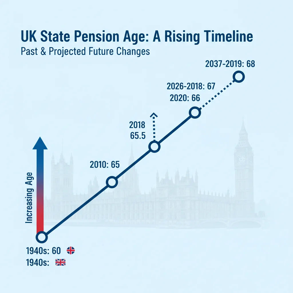 Timeline showing the progressive increase in UK State Pension Age.
