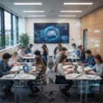 Students learning with technology, highlighting AI UK education's future