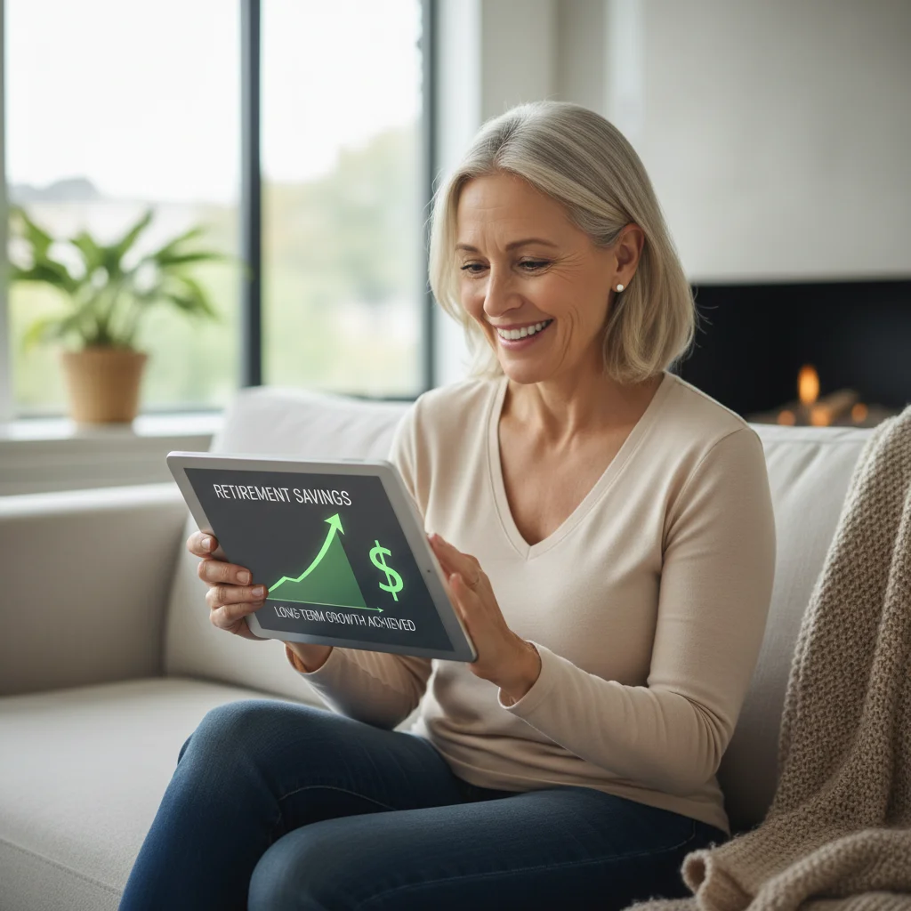 Person reviewing successful retirement savings growth on a tablet