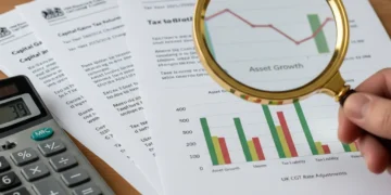 Financial documents and calculator illustrating UK Capital Gains Tax planning.