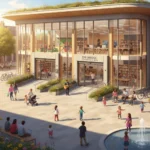 UK Community Hubs: 30 New Centres Boosting Local Life Modern UK community hub exterior with diverse people engaging in activities