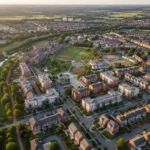 UK Planning Policy Changes: Impact on Neighbourhood Development Modern UK neighbourhood development showing diverse housing and green areas.