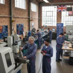 Vocational Training UK: 10% Rise in Employer Engagement Young adults engaging in practical skills training in a UK workshop setting.