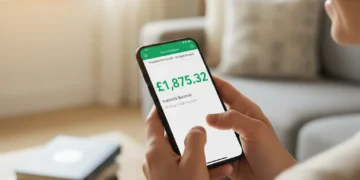 Hands holding smartphone showing increased bank balance, representing Universal Credit payment rise.