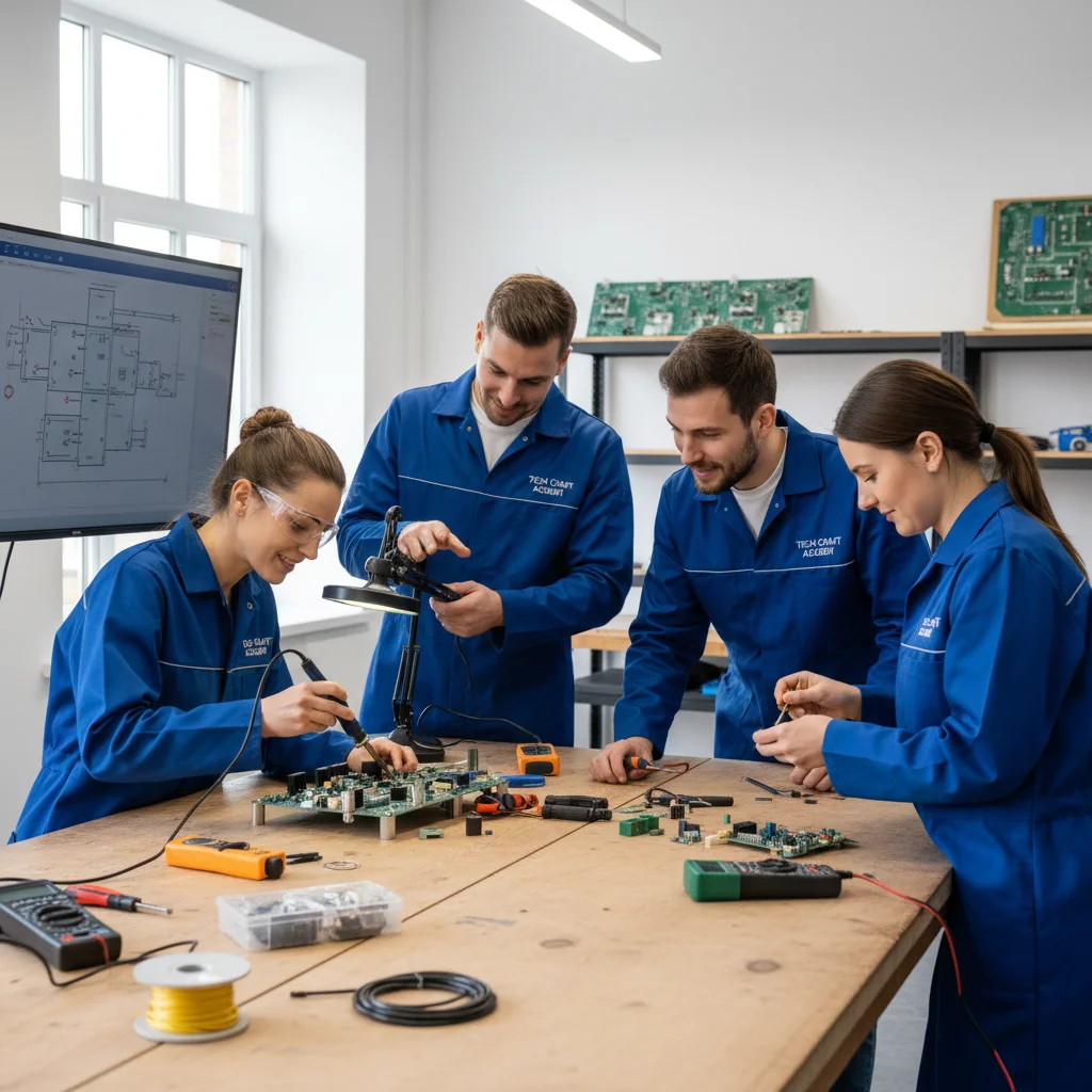 Adults collaborating on a vocational training task, emphasizing practical skills.